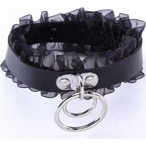 Sexy Trendy Vintage Charm Round Gothic Collar Necklaces Gothic Leather Lace Harajuku Women Punk Choker