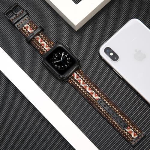 Nylon+Genuine Leather strap for apple watch band 42mm 38mm iwatch 3/2/1 bracelet for apple watch 6/5/4 44mm 40mm Accessories