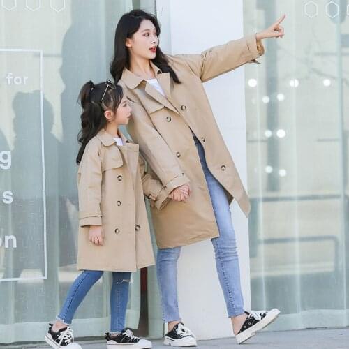 Mother and Daughter Trench Coat Khaki Double Breasted Windbreaker for Girls Autumn and Winter Childrens Clothing Kids Outerwear