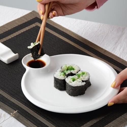 Creative Pure White Hotel Ceramic Round Flat Plate Sushi Plate Pastry Plate Western Food Plate Dim Sum Plate Dumpling Plate with