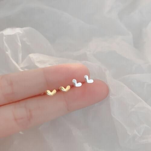 100% 925 sterling silver mini love heart earings for women aretes, cute girl stud earrings pendientes mujer gold color jewelry
