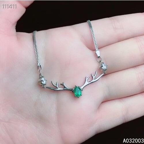 KJJEAXCMY Fine Jewelry 925 Sterling Silver inlaid Natural Emerald Female Pendant Necklace noble Support Detection