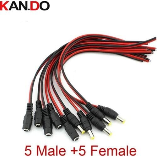 10pcs/Lot 2.1x5.5 Mm Male Female Plug 12V Dc Power Pigtail Cable Jack For Cctv Camera Connector Tail Extension 12V DC Wire