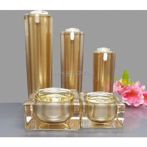 10pcs/lot 30ml50ml100ml High Grade Empty Gold Lotion Pump Bottle, 15g30g50g Cosmetic Cream Jar, Acrylic Empty Emulsion Package