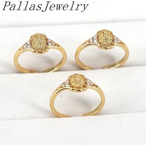 10Pcs Trendy CZ Christ Virgin Mary Design Open Ring Gold Color Plated Open Finger Rings For Women Man