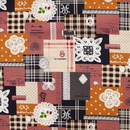 108cmx50cm Cotton Linen Fabric for handmad, bed, bag, curtain Sewing - Lace And Patchwork - brown (LF326)