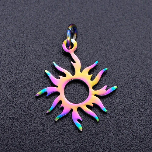 5pcs/lot 100% Stainless Steel Sun diy Charms With Rainbow Plated Wholesale Jewelry Making Pendant Charm for Necklace