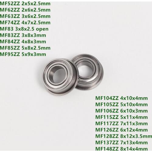 50pcs MF52ZZ MF62ZZ MF63ZZ MF74ZZ MF83ZZ MF84ZZ MF95ZZ MF104ZZ MF105ZZ MF115ZZ MF126ZZ MF137ZZ MF148ZZ miniature flange bearing