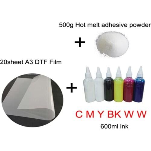 500g Hot Melt Powder 20sheet A3 DTF PET Transfer Film White Color DTF ink For DTF Direct Printer machine