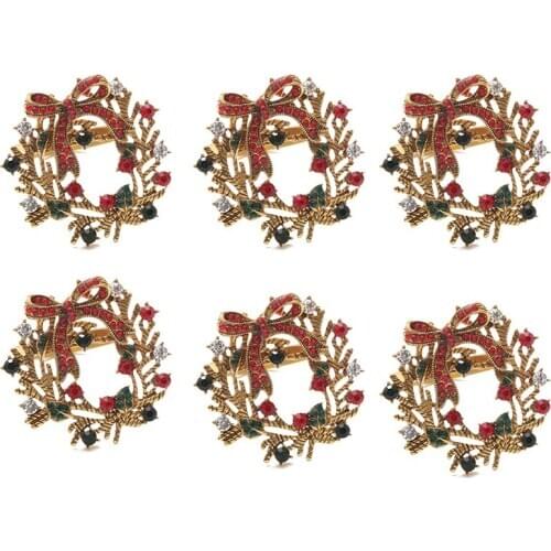 6Pcs Christmas Wreath Napkin Rings Metal Napkin Buckle Napkin Holder Napkin Circle Hotel Restaurant Wedding Party Dinner Table D