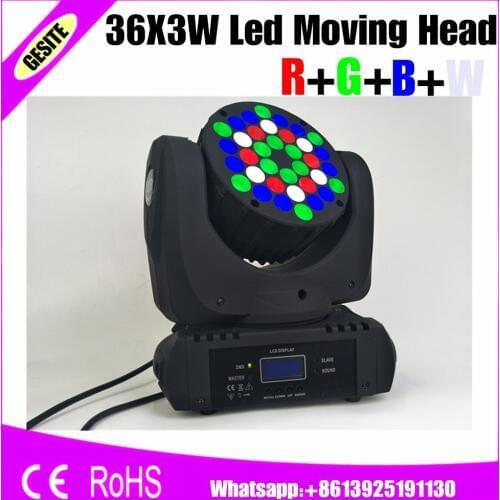 8pcs/lot Promotional Packaging LED Beam 36x3w Moving Head Light 36x3W RGBW With DMX 11/15 Channels DMX Stage Light