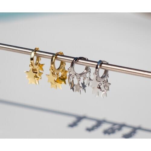 925 Sterling Silver Earring Personality Fashion Cute Star Cross Coin Tassel Ear Ring Ear Bone Buckle Trend Girl Silver Ear Jewel