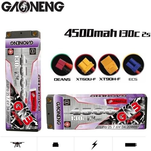1-2PCS GAONENG GNB 7.6V 4500mAh 130C Rechargeable battery For RC Car Racing Spare Parts With Shell Upgrade LiHV 2S Battery