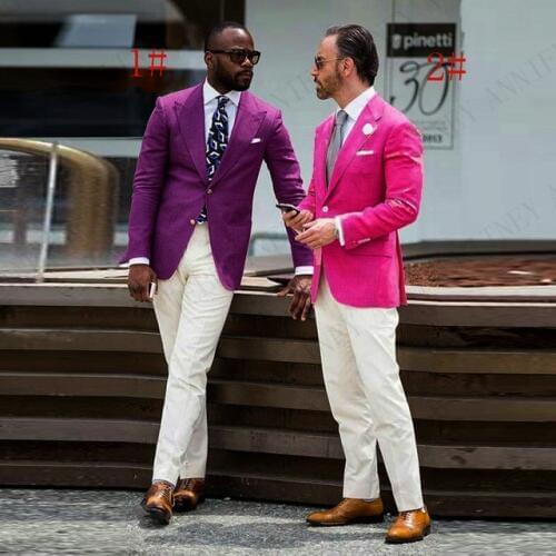 ANNIEBRITNEY Purple Linen Summer Casual Men Suit Slim Fit Suit for Men Party Wedding Groom Tuxedos Custom Beach Men Suit Set