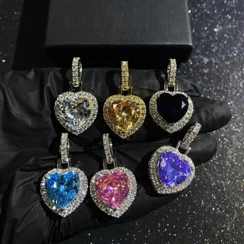 Free Box Chain 6 Colors Colorful Heart Cubic Zirconia CZ Big Heart Pendant Necklace Valentines Gift Jewelry Wholesale