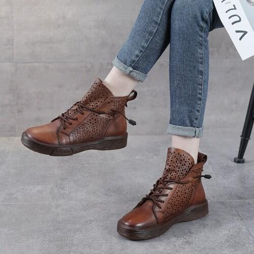Womens Boots Spring and Summer Thin Hollow Leather Sandals First Layer Cowhide Martin Boots Baotou Sandals Women