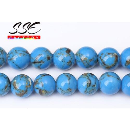 Natural Stone Beads Natural Blue Shell Howlite Round Loose Bead For Needlework Jewelry Making Accessories 15"Strand 46 8 10 12mm