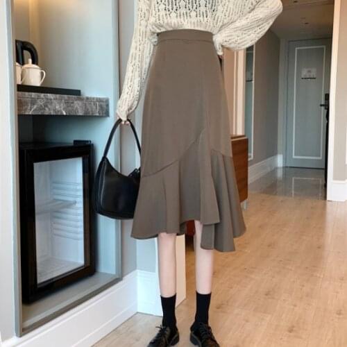 Womens Long Skirt Irregular Black Fishtail Skirt Female Spring New High Waist All-match Thin A-line Skirt Bag Hip Skirt