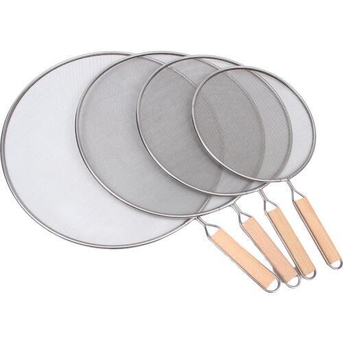 Oil Splatter Screen Stainless Steel Fine Mesh Grease Splatter Guard With Wooden Handle For Frying Pan Tools 21cm/25cm/29cm/33cm