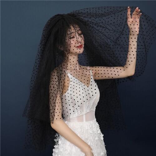 Vintage Bridal Black Dot Puffy Veil with Metal Hair Comb Veil Black Tulle Dress Women 2 Layer Veil Bride Black Wedding Veils