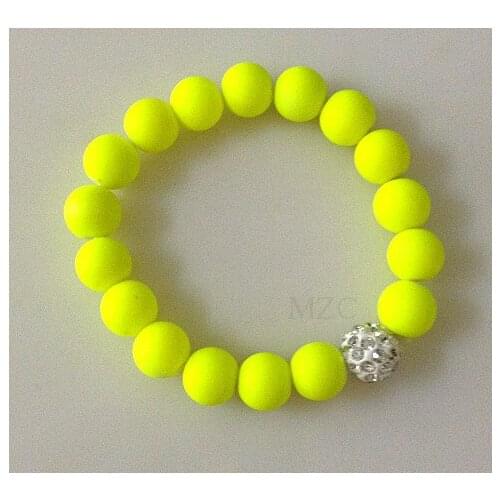 Hdfr23or Yellow WFS Neon Fluorescence Candy Color Beads Disco crystal Bracelet Ball Stand Stretch Bracelets