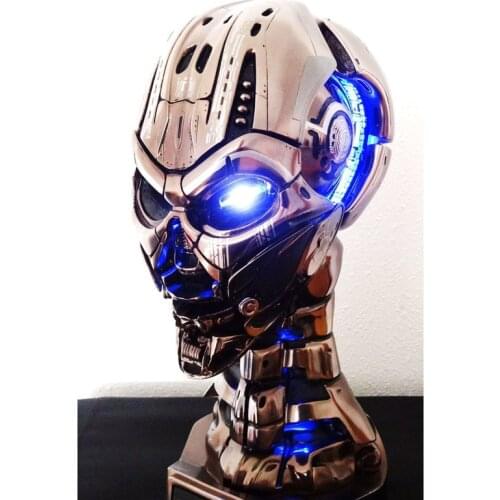 COOL! 1:1 Scale Female Termi T3 T-X Avatar Skull Blue Light Breathing Standard Electroplate Resin Edition