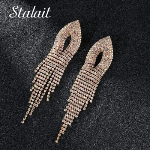 Multi Layer Horse Eye Snowflake Shape Tassel Full Crystal Earrings Vintage Heart Gold Color Earrings For Women Wedding Jewelry