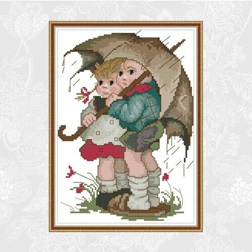 Brother and Sister In The Wind and Rain Cross Stitch Kits Printed Fabric 14CT 11CT Counted Canvas DMC Embroidery Needlework