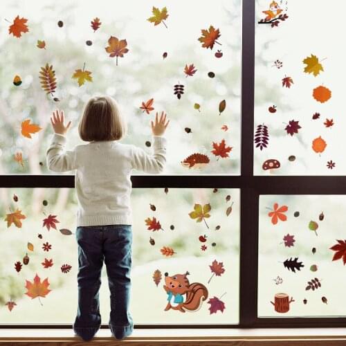 Window Wall Sticker Autumn Leaves Animal Stickers Thanksgiving DIY Home Decor Wall Art PVC Sticker Refrigerator Decals