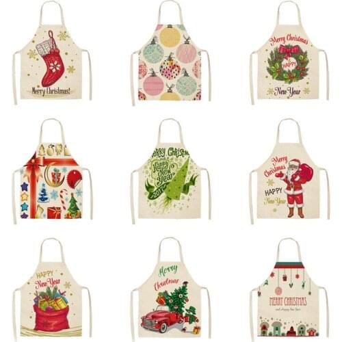 Santa Claus Christmas wreath aprons Christmas aprons printing home kitchen baking cooking Christmas party decorations 55x68cm