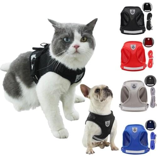 Dog Harness Vest Cat Breathable Adjustable Mesh Vest Dog Harness Collar Chest Strap Leash Harnesses With Rope Dog Supplies