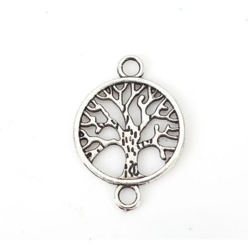 DoreenBeads Zinc Based Alloy Connectors Round Hollow Tree Silver Color Color Jewelry Making Findings Accessories, 50 PCs