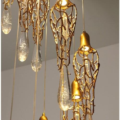 Modern Brass Crystal Chandelier Lighting Copper Pendant Hanging Light Luxury Glass Drops Chandelier Lighting Restaurant Lighting
