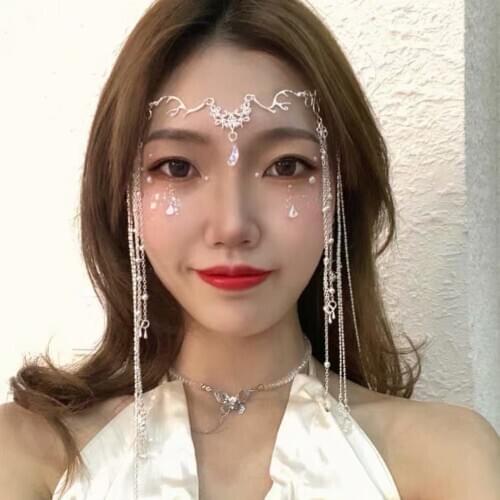 Vintage Drop Tassel Hairpin Face Curtain Forehead Ornament Crystal Antique bride Hair Accessories