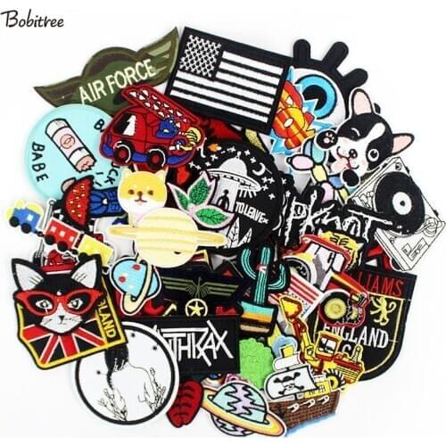 50pcs/lot Embroidered patches badges hot iron on cropped patches for clothes Stickers Appliques