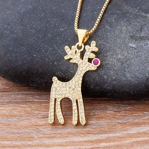High Quality Creative Christmas Elk Tree Cubic Zirconia Necklace Pendant For Women Girl Copper Chain Christmas Jewelry Gifts