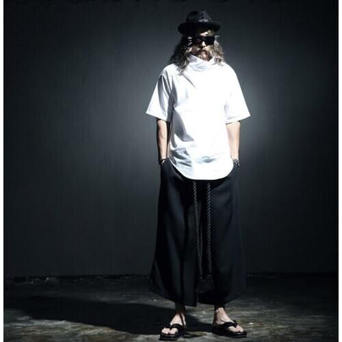 Japanese Wide Leg Pants Samuria Cosplay For Men Harajuku Style Hip Pop Street Style Ninth Pants Loose Trousers For Male