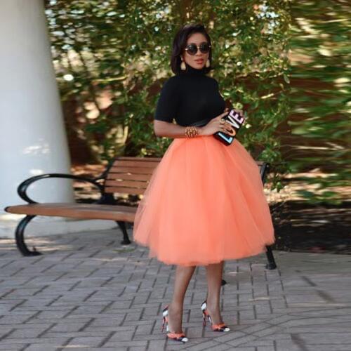 Wonderful Coral Midi Tulle Skirts 2019 Hot Sweet Color Midi Calf Tulle Skirt Women Elastic Faldas Mujer Moda 2019