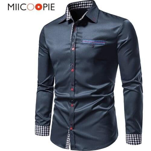 Men Shirt Long Sleeve Vintage Clothes Fashion Patchwork Plaid Business Dress Shirts For Men Camiseta Social Masculina Streetwear