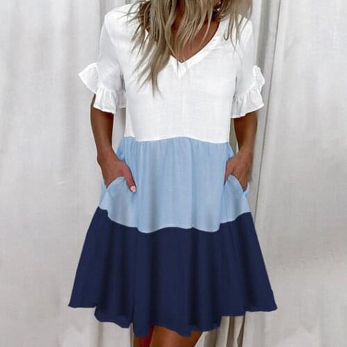 Casual Ruffles Summer Dress Loose V-Neck Short Sleeve Floral Print Woman Dress Fashion Feamle Beach Dresses