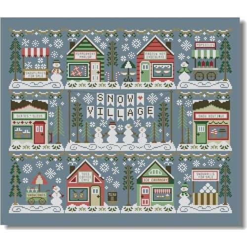 Gold Collection Embroidery Snow Village Cross Stitch Cushion Kits Modern with 100% Cotton Flosses & Free Shipping for Wall Decor