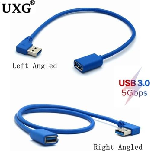1PCS 0.3M 90 Degree USB 3.0 Male to Female Adapter Cable Angle Extension Extender 5Gbps Fast Transmission Left/Right Angled Blue