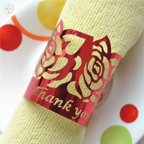 150pcs Wedding napkin ring laser cut elegant rose customized towel ring for wedding table decoration