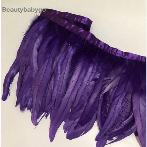 2 Yard natural Rooster Feathers trim fringe for craft Feathers 20-25cm Purple Dyed ribbons DIY Sewing clothing Party decorations