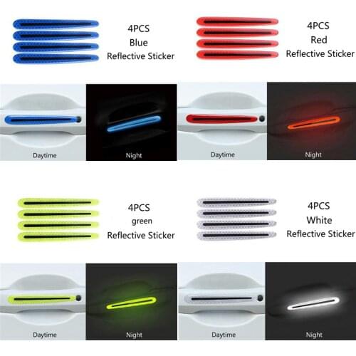 4Pcs/Set Reflective Car Stickers Universal Safety Warning Strip Door Handle Bowl Cover Sticker Reflector Car Exterior Accessorie