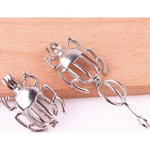 5pcs Alloy Beetle Insect Pendant Locket Finding Essential Oil Diffuser Fit Cage Pearl Necklaces Jewelry Dropshipping