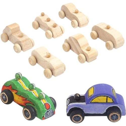 6PCS Wood Graffiti Mini Cars DIY Drawing Toy Children Montessori Hands Ability Coloring Blocks For Kids Wooden Educational Toys