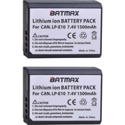 2Pc 1500mAh LP-E10 LP E10 Camera Battery for Canon LPE10,EOS Rebel T3 T5 T6 Kiss X50 Kiss X70 EOS 1100D EOS 1200D EOS 1300D