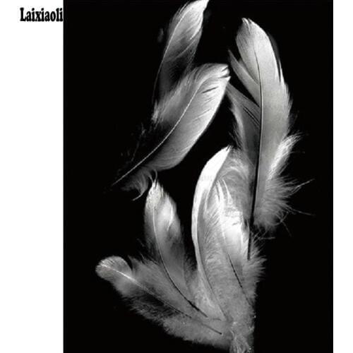 5D Diy Diamond painting cross stitch Diamond Embroidery white black art feather Full square Diamond mosaic Rhinestone needlework
