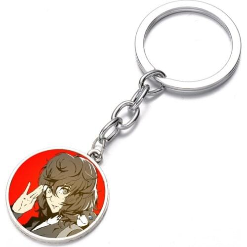 Anime P5 game Persona5 Keychain Glass Dome Key Chain Bag Charm Pendant Bronze black Keyring Holder Kids boys girl Comic Pendant